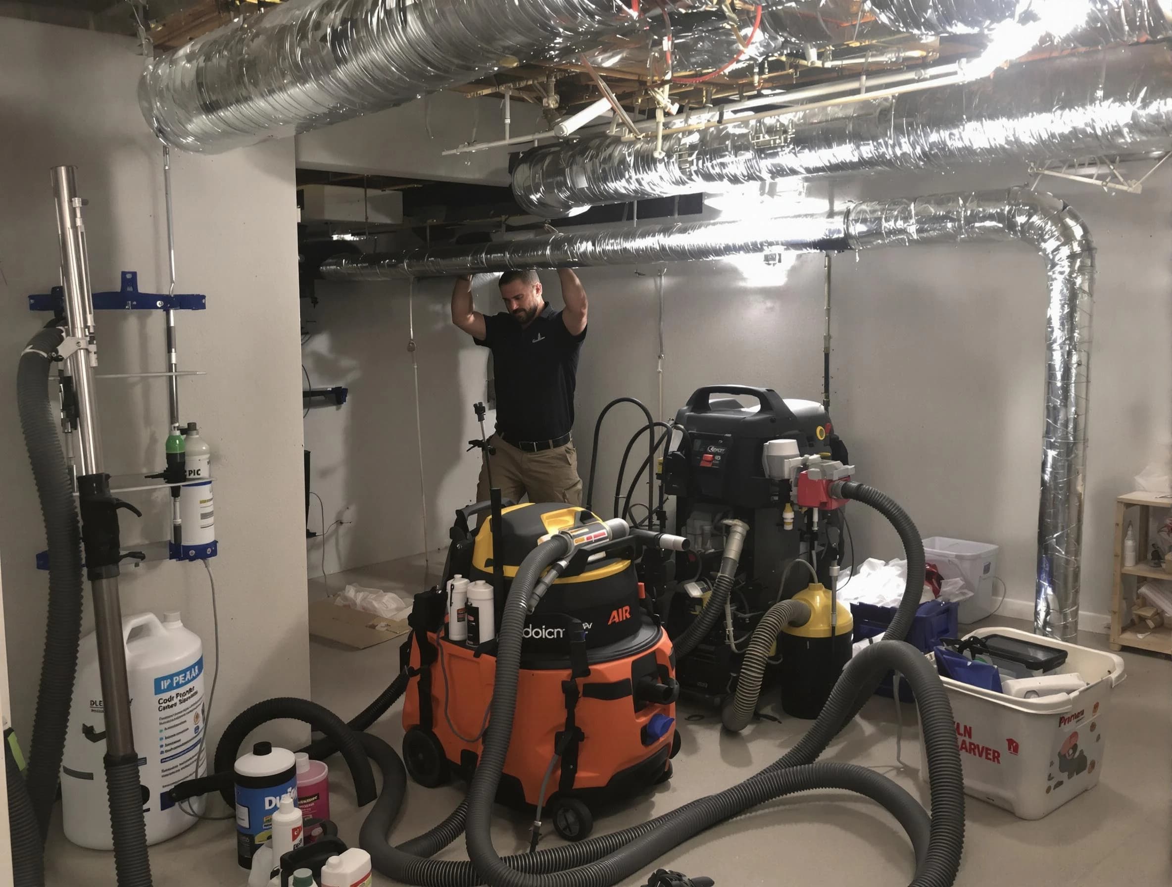 Lebanon Air Duct Cleaning specialist performing professional mold removal from air ducts using safety equipment in Lebanon