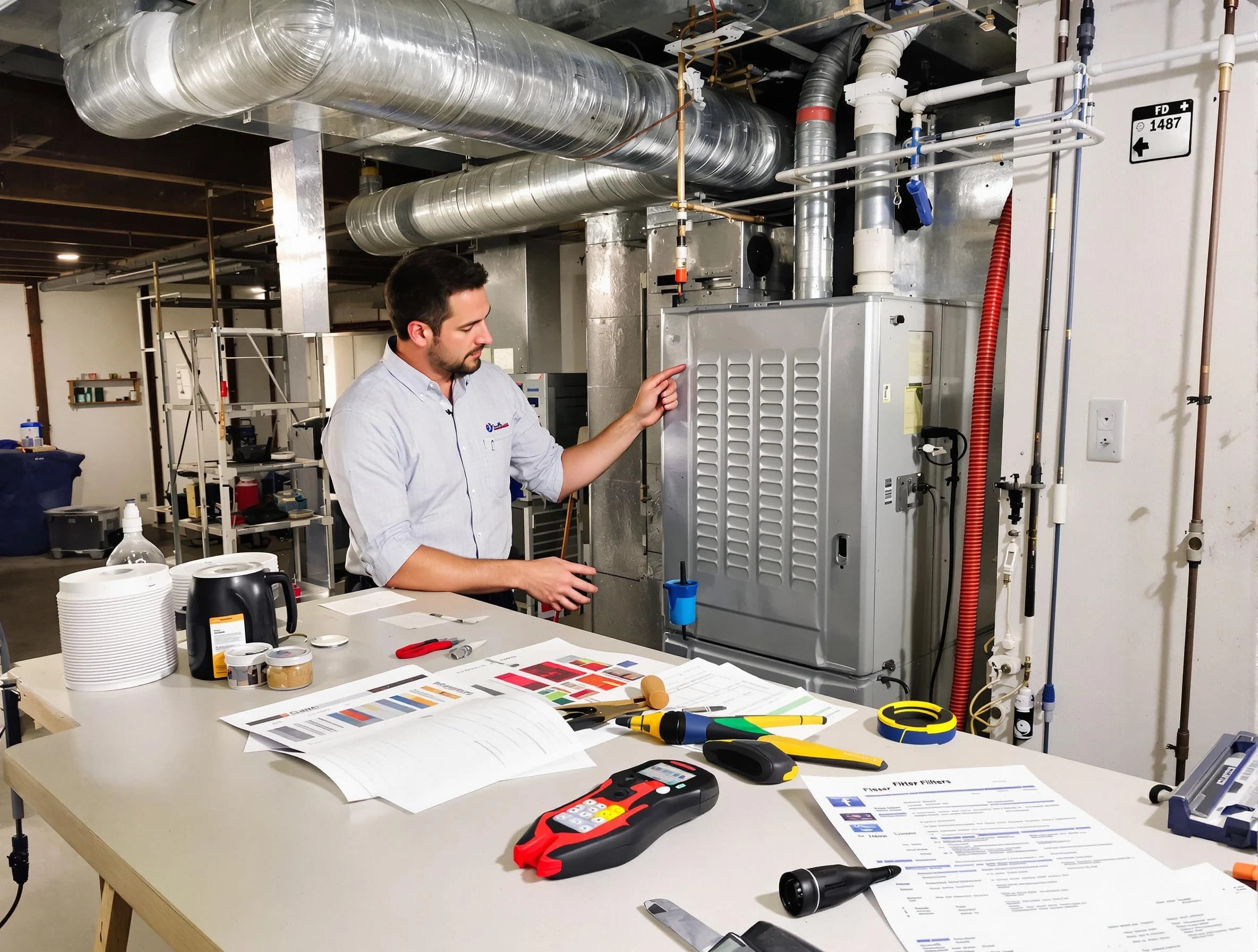Lebanon Air Duct Cleaning inspector conducting detailed filter system evaluation using professional diagnostic tools in Lebanon