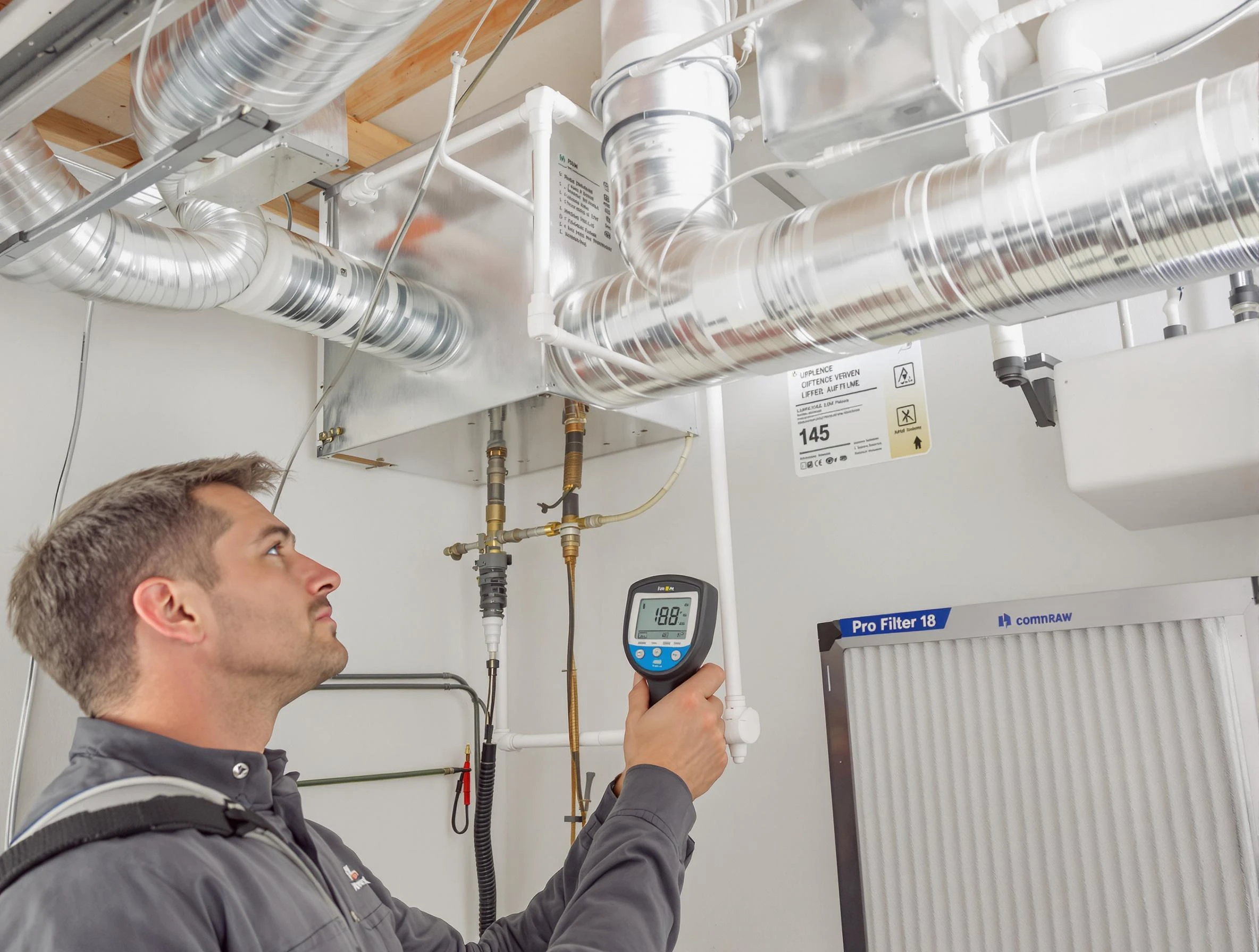 Lebanon Air Duct Cleaning expert conducting detailed filter system inspection using diagnostic tools in Lebanon