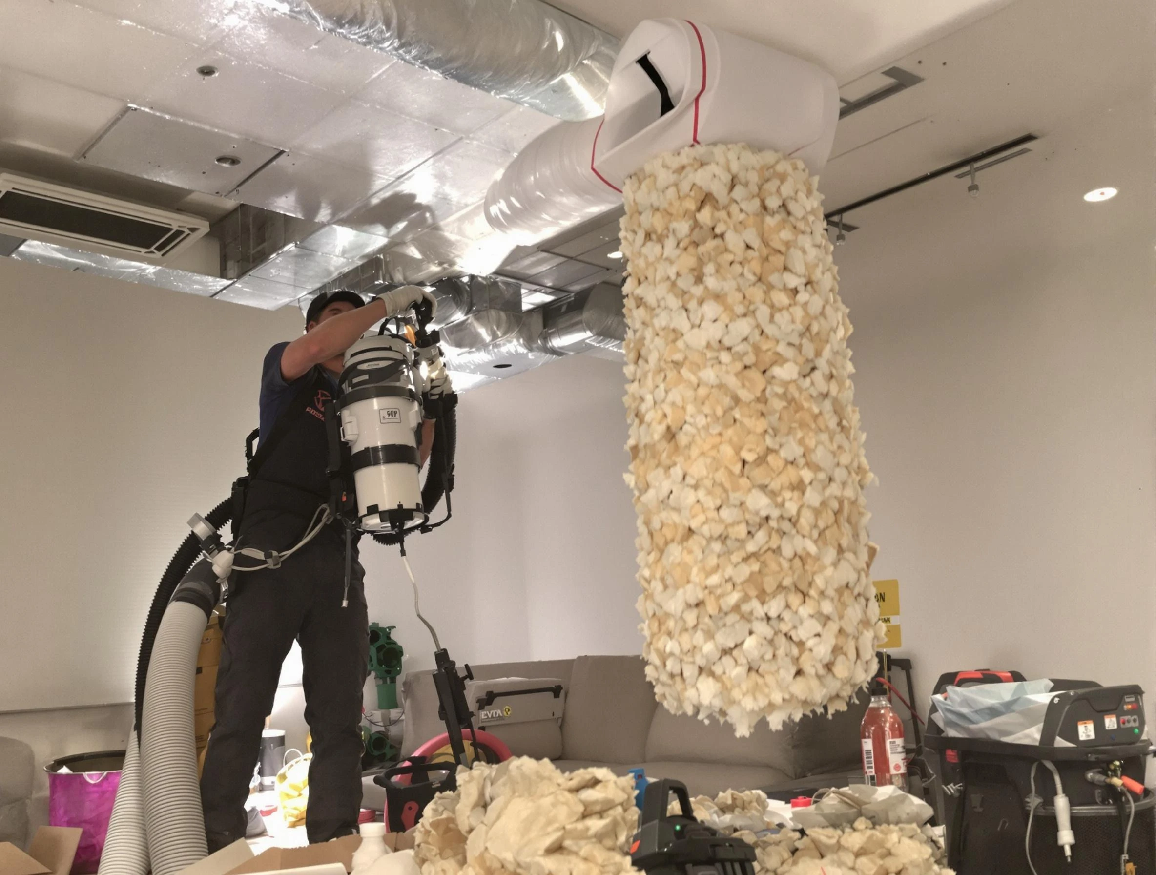 Lebanon Air Duct Cleaning technician performing precision vacuum insulation removal in a residential property in Lebanon